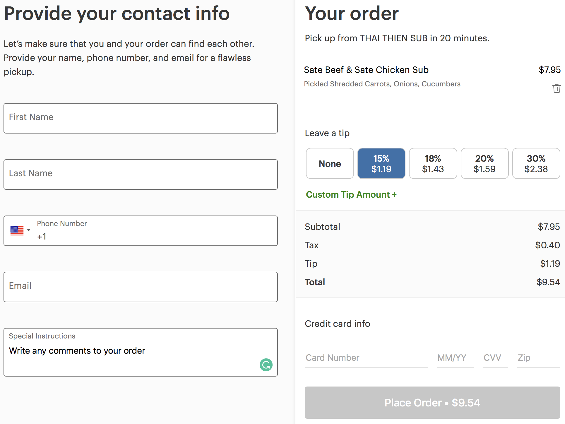 clover online ordering payment with tip function